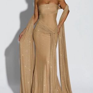 Paula Maxi Dress Gold Sparkle with Shawl included
